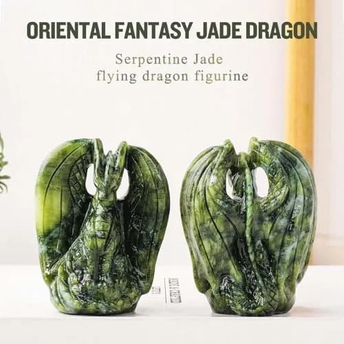 Apengshi Dragon Figurine Natural Green Jade Crystal | Mythical Animal Decor for Home & Office thumbnail 4