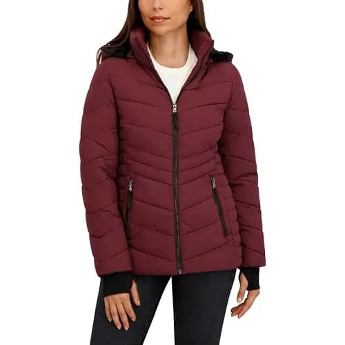 HFX Women's Stretch Puffer Jacket, Garnet, Medium | Active Warmth & Flexibility thumbnail 1