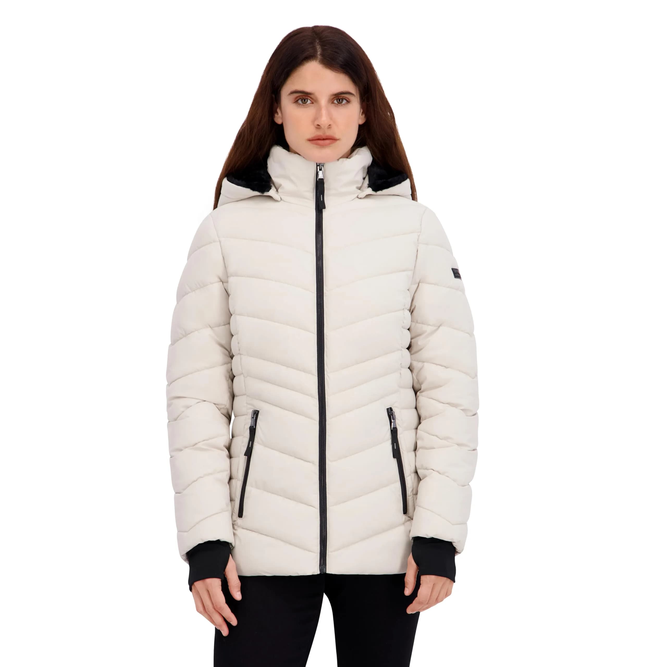 HFX Women's Stretch Puffer Jacket, Bone, Medium | Active & Performance Winter Coat