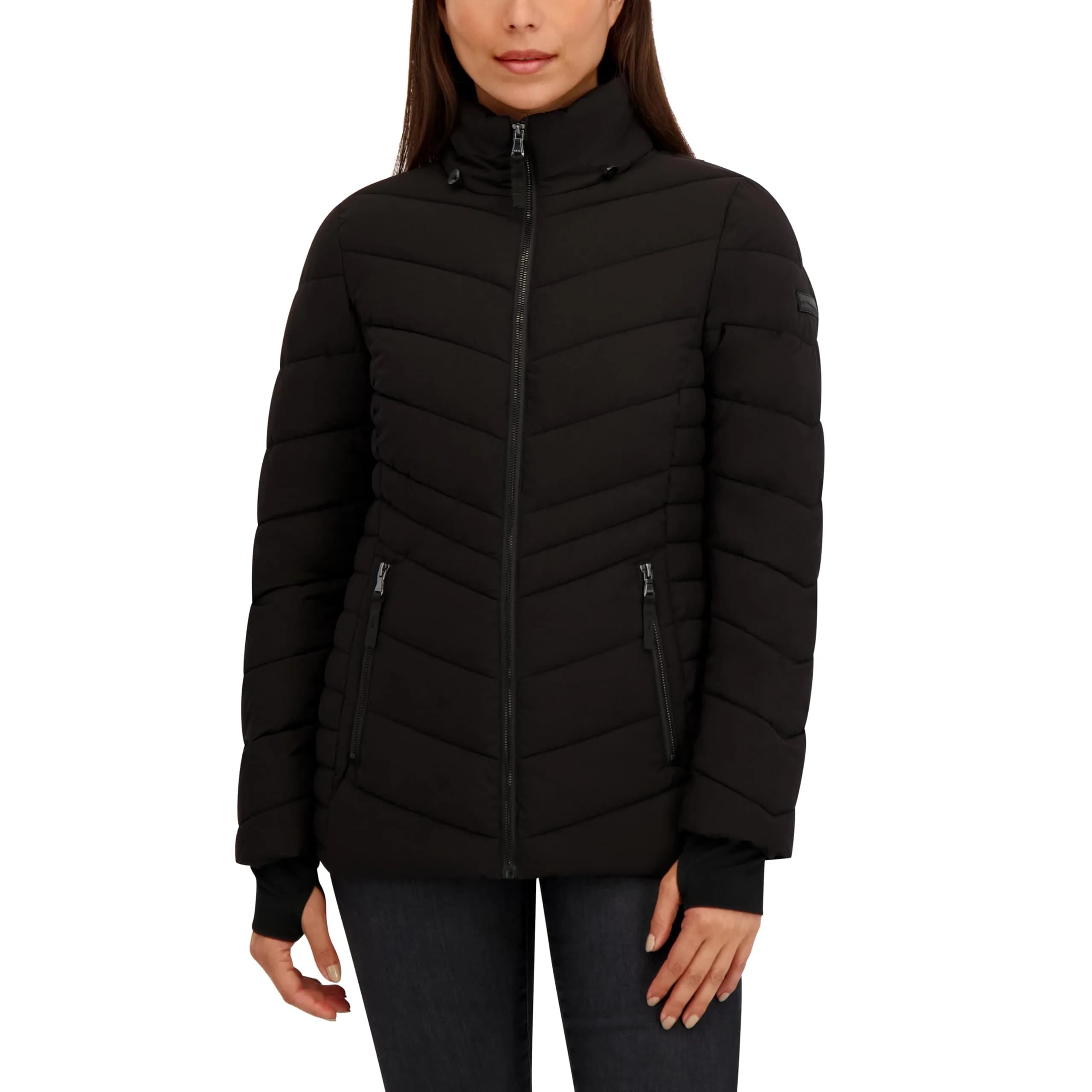 HFX Women's Stretch Puffer Jacket, Black, X-Large | Active & Performance Winter Outerwear