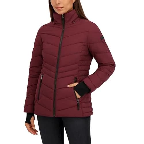 HFX Women's Stretch Puffer Jacket, Garnet, X-Large | Active & Performance Winter Outerwear thumbnail 2