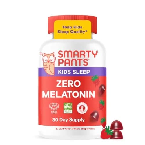 SmartyPants Kids Sleep Zero Melatonin Gummies with L-Theanine, Lemon Balm & Magnesium, Gluten Free, Strawberry Flavor, 60 Gummies | Drug-Free Sleep Support thumbnail 1