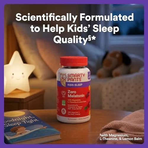 SmartyPants Kids Sleep Zero Melatonin Gummies with L-Theanine, Lemon Balm & Magnesium, Gluten Free, Strawberry Flavor, 60 Gummies | Drug-Free Sleep Support thumbnail 5