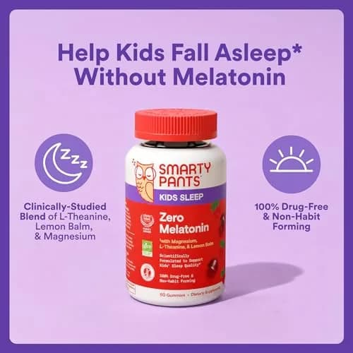 SmartyPants Kids Sleep Zero Melatonin Gummies with L-Theanine, Lemon Balm & Magnesium, Gluten Free, Strawberry Flavor, 60 Gummies | Drug-Free Sleep Support thumbnail 2