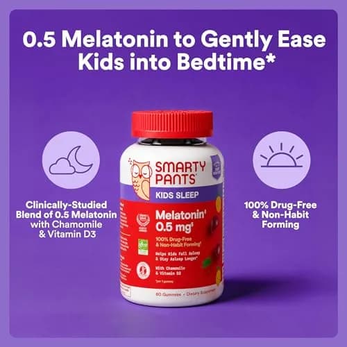 SmartyPants Kids Sleep Melatonin 0.5mg Gummies with Chamomile & Vitamin D3 | Gluten Free, Drug Free, Strawberry Mango Flavor thumbnail 2