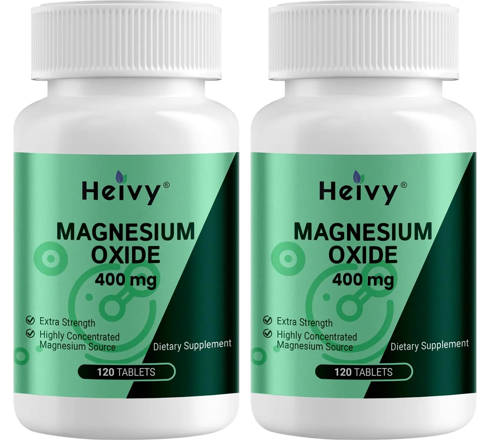 Heivy Magnesium Oxide 400mg | Vegan Mineral Supplement for Muscle Recovery & Relaxation in USA (120 Tablets x 2 Bottles) — Tablet