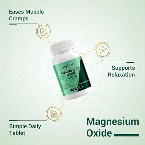 Heivy Magnesium Oxide 400mg | Vegan Mineral Supplement for Muscle Recovery & Relaxation in USA (120 Tablets x 2 Bottles) thumbnail 4