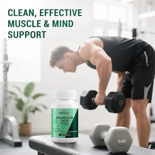Heivy Magnesium Oxide 400mg | Vegan Mineral Supplement for Muscle Recovery & Relaxation in USA (120 Tablets x 2 Bottles) thumbnail 3