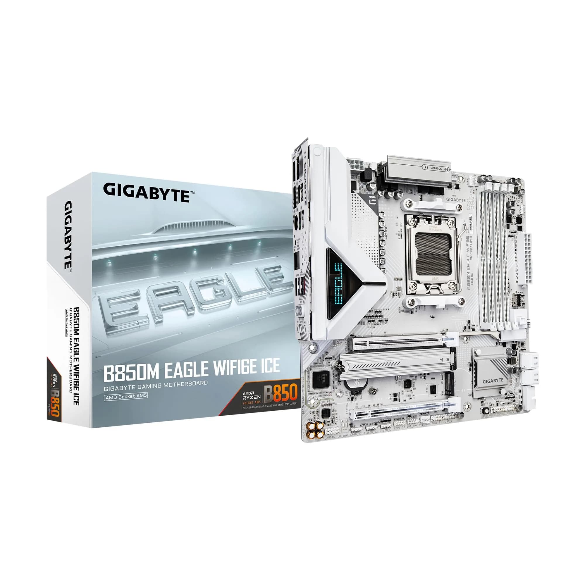 GIGABYTE B850M Eagle WIFI6E ICE AMD AM5 mATX Motherboard Support Ryzen 9000/8000/7000 DDR5 8+2+2 Power Phase 2X M.2 PCIe 5.0 USB-C WIFI6E 2.5GbE LAN 3-Year Warranty