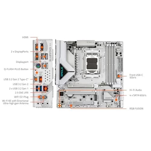GIGABYTE B850M Eagle WIFI6E ICE AMD AM5 mATX Motherboard Support Ryzen 9000/8000/7000 DDR5 8+2+2 Power Phase 2X M.2 PCIe 5.0 USB-C WIFI6E 2.5GbE LAN 3-Year Warranty thumbnail 5