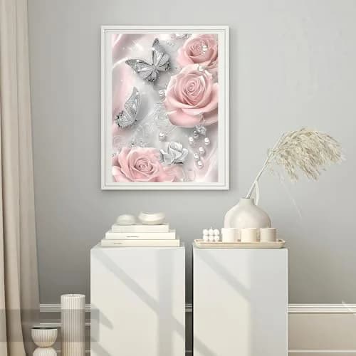 BYGFHLYW 5D Butterfly Rose Flower Diamond Painting Kit 12x16 inches (30x40 cm) | Full Drill Gem Art for Adults thumbnail 4
