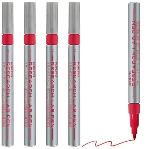 KOKUYO Alcohol Resistant Laboratory Markers, 5 Red Permanent Freezer Lab Pens with 0.6mm Fine Point Tip | Smudge-Proof & Fade-Resistant thumbnail 1