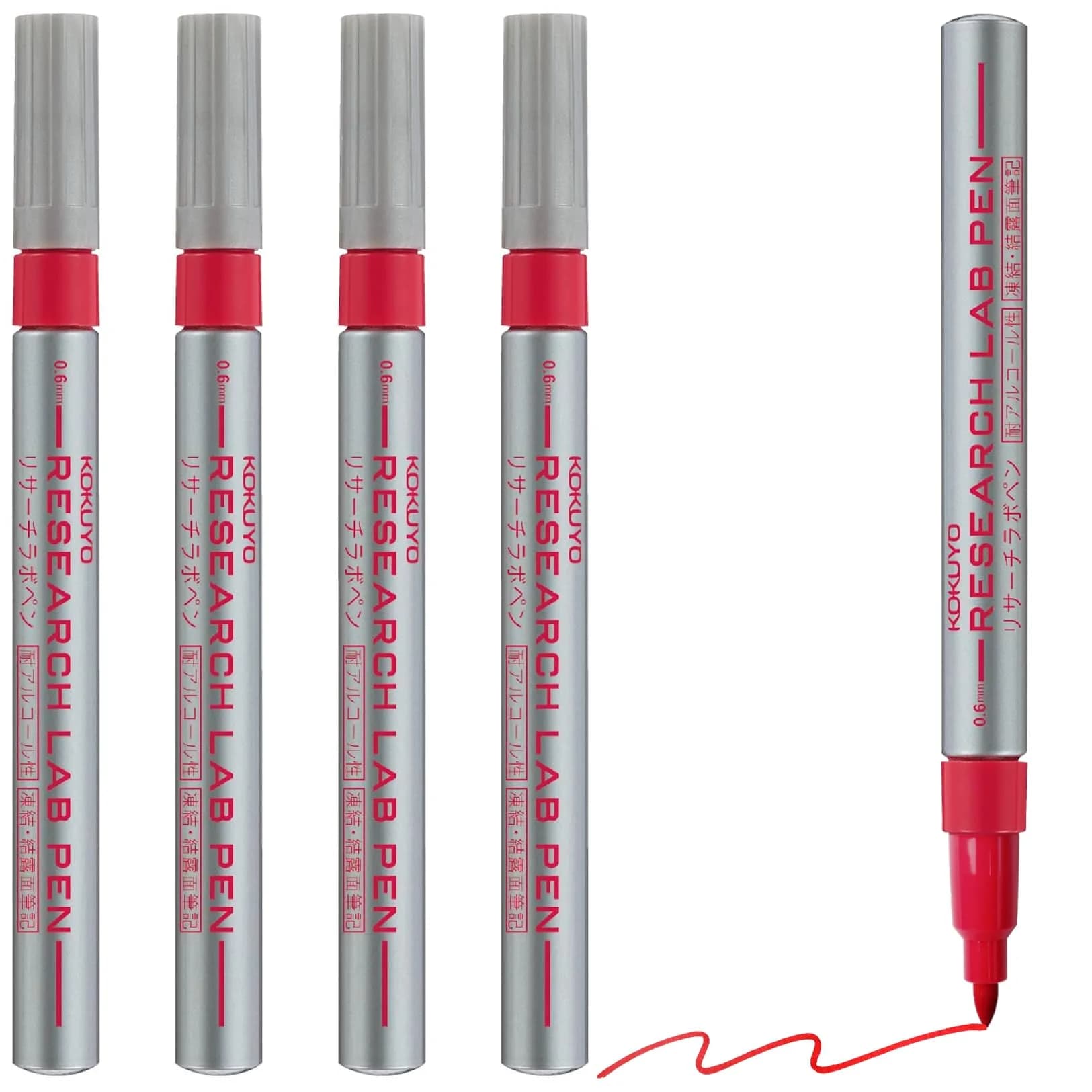 KOKUYO Alcohol Resistant Laboratory Markers, 5 Red Permanent Freezer Lab Pens with 0.6mm Fine Point Tip | Smudge-Proof & Fade-Resistant - main product image
