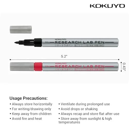 KOKUYO Alcohol Resistant Laboratory Markers, 5 Red Permanent Freezer Lab Pens with 0.6mm Fine Point Tip | Smudge-Proof & Fade-Resistant thumbnail 2