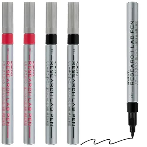 KOKUYO Alcohol Resistant Laboratory Markers 3 Black & 2 Red | Fine Point, 0.6mm, Japan Import thumbnail 1