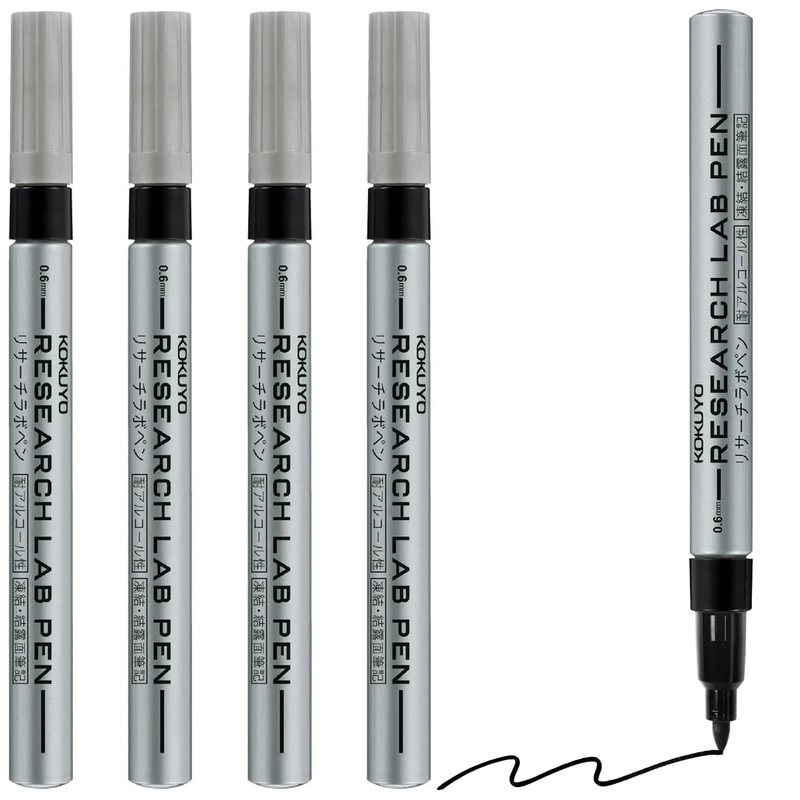 KOKUYO Alcohol Resistant Laboratory Markers, 5 Black Permanent Freezer Lab Pens with 0.6mm Fine Point Tip | Smudge-Proof & Chemical-Resistant - main product image