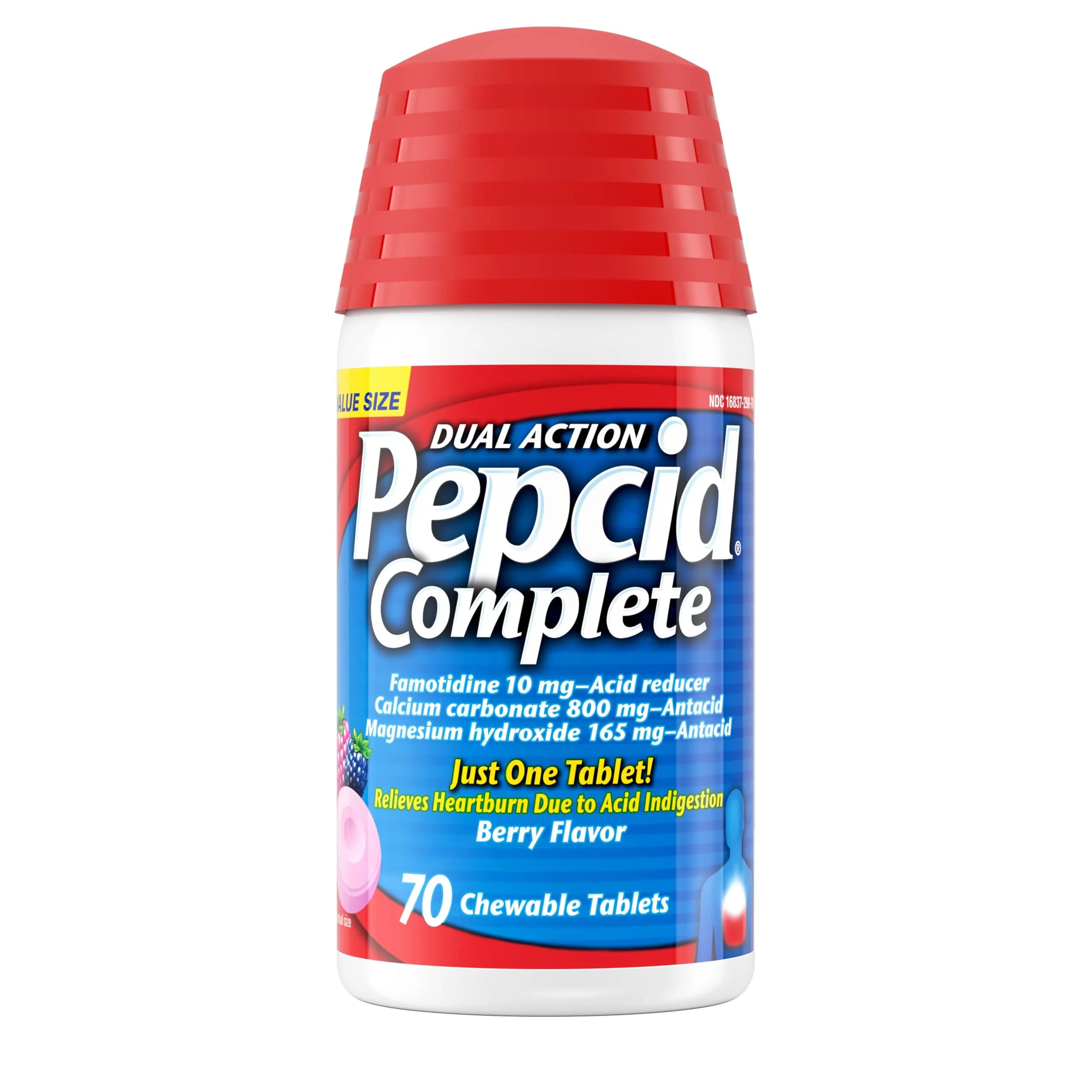 Pepcid Complete Acid Reducer + Antacid Chewable Tablets Berry 70 Count | Fast Heartburn Relief with Famotidine