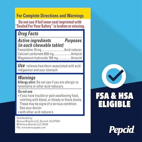 Pepcid Complete Acid Reducer + Antacid Chewable Tablets Berry 70 Count | Fast Heartburn Relief with Famotidine thumbnail 9