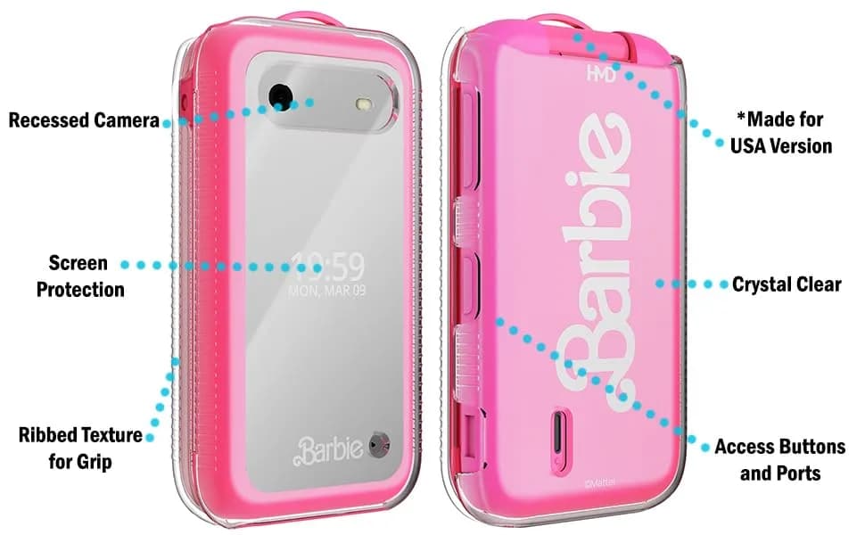 Nakedcellphone Clear Case for HMD Barbie Flip Phone (USA Version ONLY) - 12.3cm (4.84in) Length | Slim Fit with Textured Grip thumbnail 6