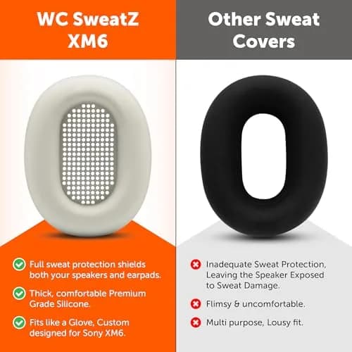 WC SweatZ XM6 Silicone Sweat Covers for Sony WH-1000XM6 | Sweatproof, Washable & Durable thumbnail 3