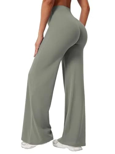 YEOREO Women's Straight Leggings 31.5" Inseam Yoga Pants - Gray Green M | Sweat-Wicking & High-Waisted thumbnail 2