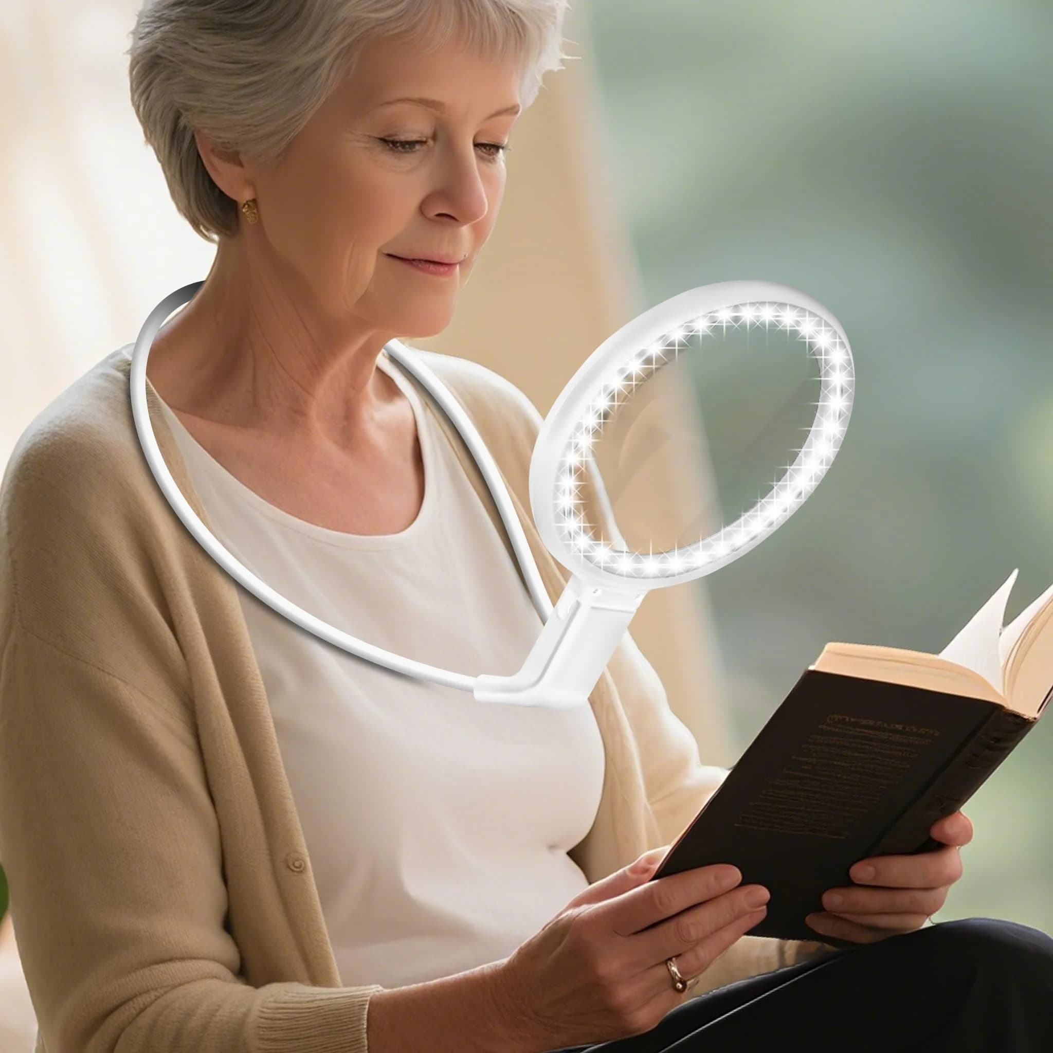 GABORISH Neck Magnifier Hands Free with Light, 10X 5.2 Inch Acrylic Lens | 36 LED Lights for Reading, Sewing, Crafts - main product image