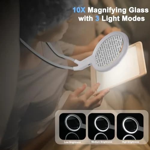 GABORISH Neck Magnifier Hands Free with Light, 10X 5.2 Inch Acrylic Lens | 36 LED Lights for Reading, Sewing, Crafts thumbnail 2