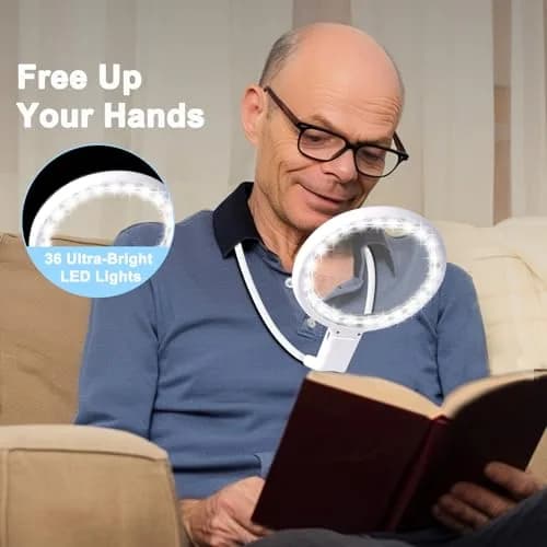 GABORISH Neck Magnifier Hands Free with Light, 10X 5.2 Inch Acrylic Lens | 36 LED Lights for Reading, Sewing, Crafts thumbnail 3