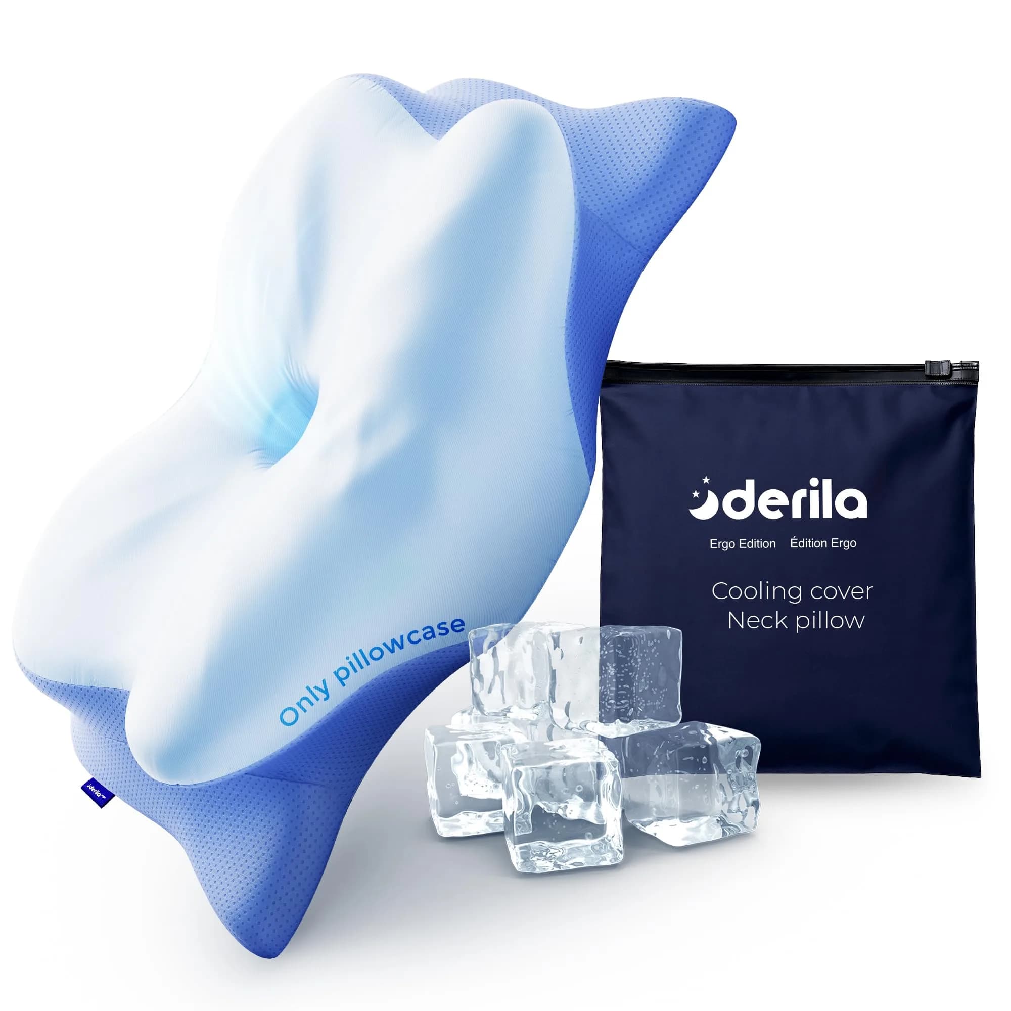 Derila Ergo Cooling Pillowcase 54cm x 36cm x 1.2cm (21.25 x 14.17 x 4.72 in) | Breathable Nylon-Spandex Blend for Neck Support
