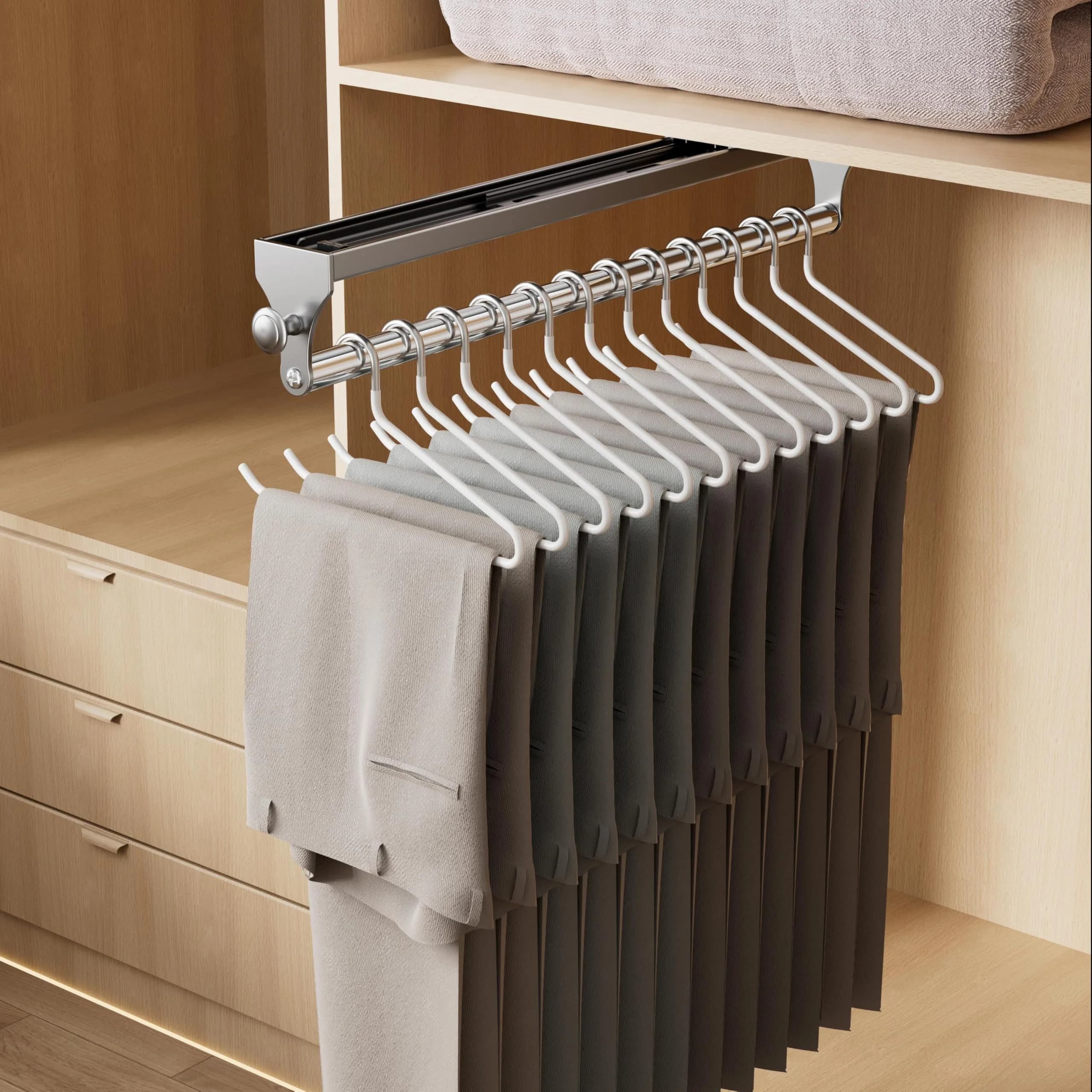 CICUFY Pull Out Closet Rod 40cm (15.7 inch) | Heavy Duty Pants Rack with Smooth Operation
