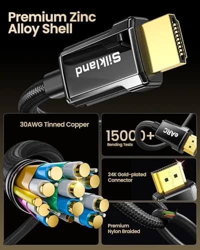 Silkland 8K HDMI 2.1 Cable 10ft (3.05m) | Ultra High-Speed 48Gbps, ARC/eARC, 120Hz thumbnail 8