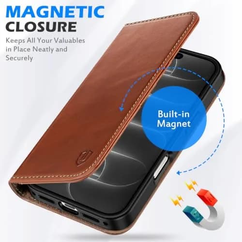 SHIELDON Genuine Leather Wallet Case for iPhone 18 Pro/17 Pro | RFID Blocking & Shockproof (6.3") thumbnail 7