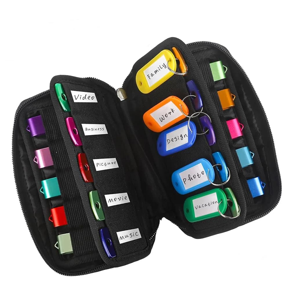 vellgo USB Flash Drive Case Organizer with 20 Slots & Labels, Black | Holds Thumb Drives & Accessories