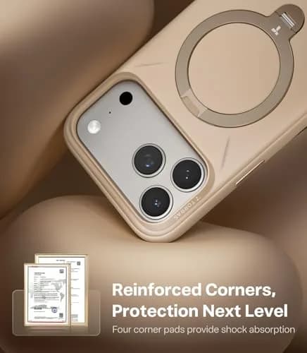 TORRAS Q3 Silicone 360 Spin Case for iPhone 17 Pro 6.3'' | MagSafe Compatible, Magnetic Ring Kickstand, Liquid Silicone Rubber, Dune Beige thumbnail 6