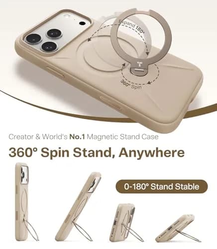 TORRAS Q3 Silicone 360 Spin Case for iPhone 17 Pro 6.3'' | MagSafe Compatible, Magnetic Ring Kickstand, Liquid Silicone Rubber, Dune Beige thumbnail 3