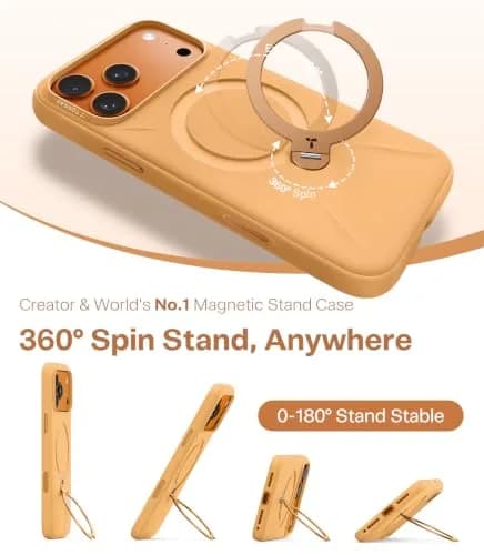 TORRAS Q3 Silicone 360 Spin Case for iPhone 17 Pro 6.3'' | MagSafe Compatible, Liquid Silicone Rubber, Pastel Orange thumbnail 3