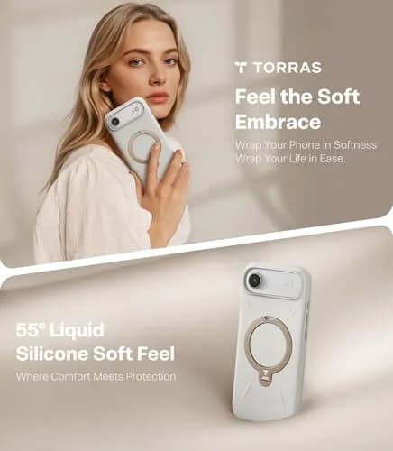 TORRAS Q3 Silicone for iPhone Air Case with Stand, 6.5'' Liquid Silicone Rubber, MagSafe Compatible, 360° Spin, Light Ivory thumbnail 3