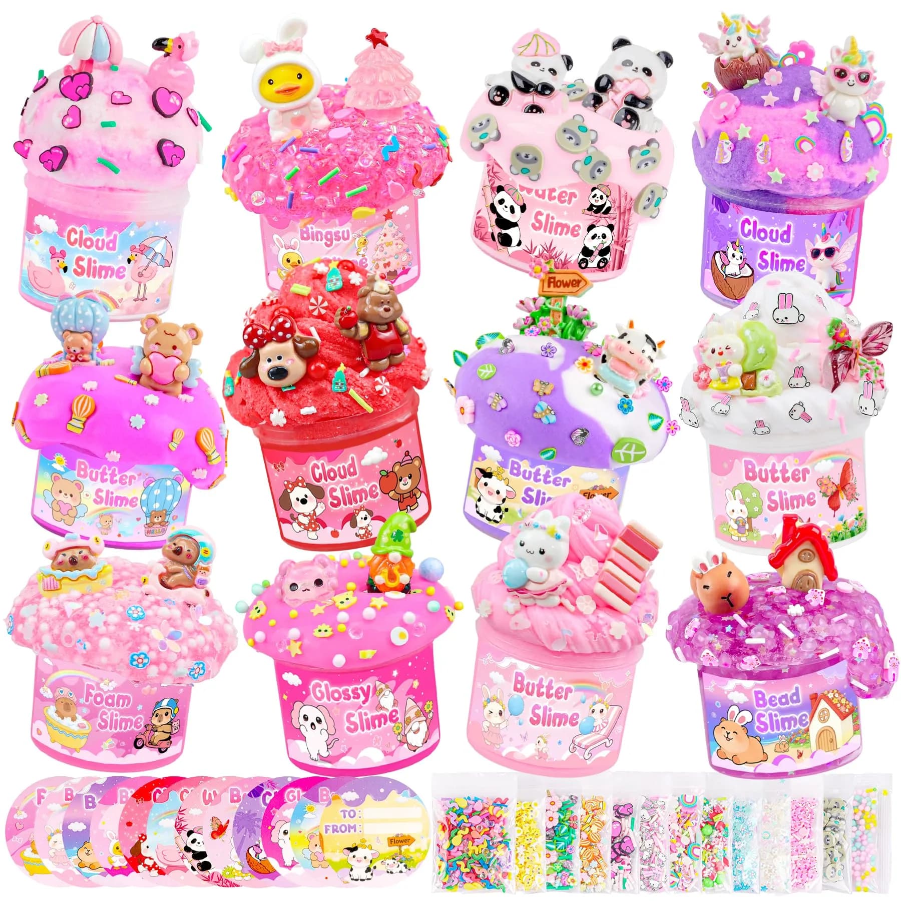 LAWOHO 12-Pack Pink Slime Kit | 720ml Total Butter Cloud Squishy Party Favor Set