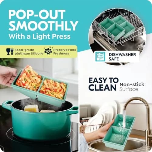 CyhHave 2 Cup Silicone Freezer Trays with Lids, 500ml (16 Fl Oz) | Portion Control Meal Prep thumbnail 4