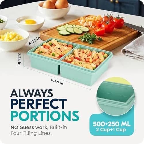 CyhHave 2 Cup Silicone Freezer Trays with Lids, 500ml (16 Fl Oz) | Portion Control Meal Prep thumbnail 2