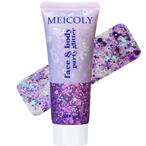 MEICOLY Purple Hair Glitter Kids Makeup | Holographic Halloween Sparkly Face Glitter thumbnail 1
