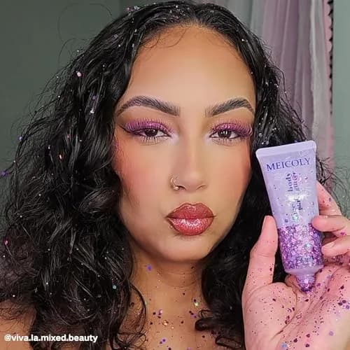 MEICOLY Purple Hair Glitter Kids Makeup | Holographic Halloween Sparkly Face Glitter thumbnail 2
