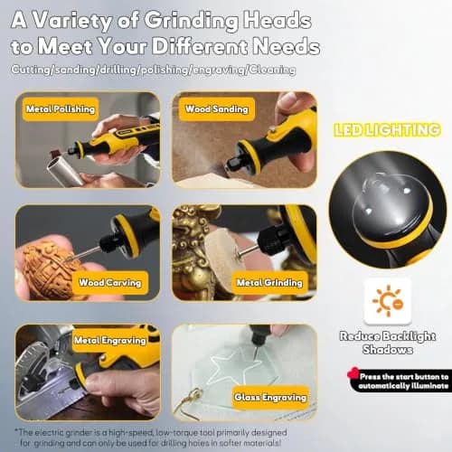 XIFOWE 7.2V Mini Cordless Rotary Tool | 59 Attachments for DIY Crafts, Metal & Wood Polishing, 3D Resin Sanding thumbnail 6