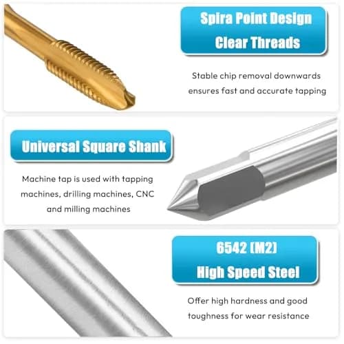 Saipe 7pcs M2-M6 Metric Spiral Point Tap Set with Titanium Coating | HSS 6542 Machine Screw Taps thumbnail 3