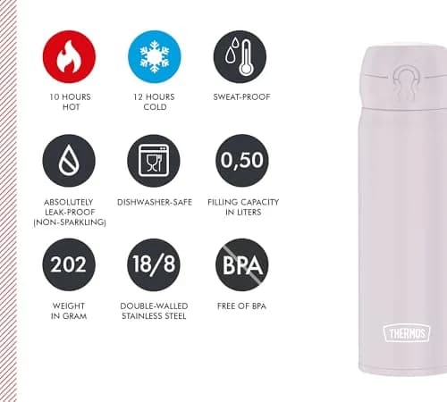 THERMOS Ultralight Bottle 500ml (16.9 Fl Oz) Soft Pink Matte | Lightweight Insulated Flask thumbnail 5