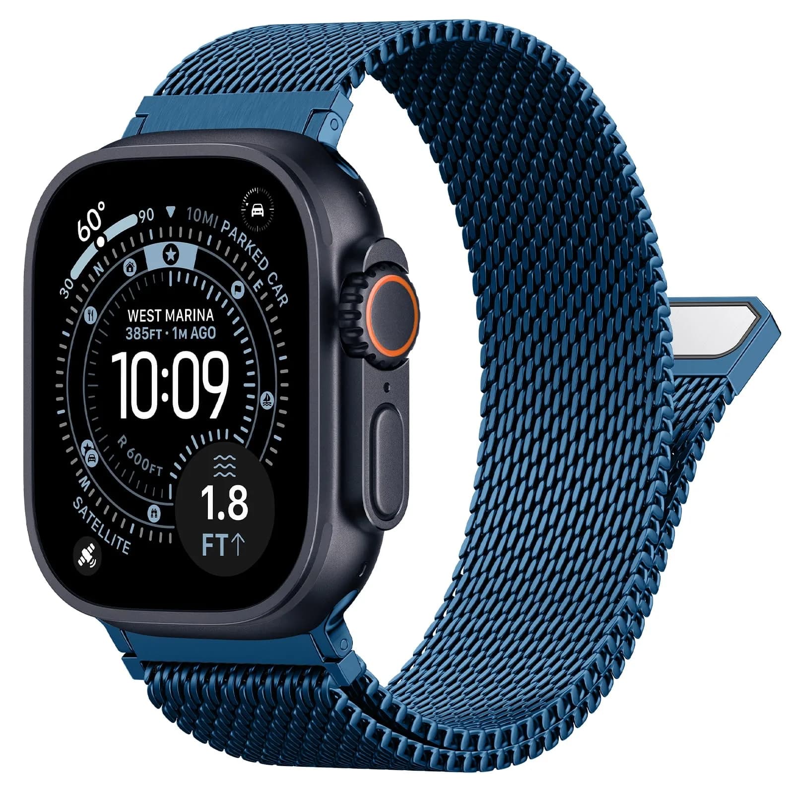 YuiYuKa Milanese Loop for Apple Watch Ultra 4/3/2/1 & Series 12-1/SE 49mm Stainless Steel Mesh Band — 06-Midnight Blue