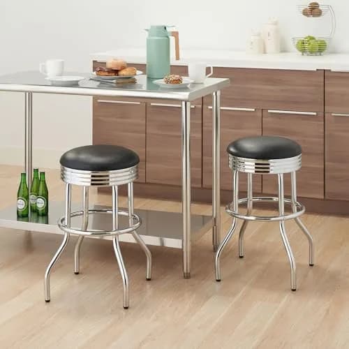 TRINITY Heavy Duty 25 Inch Backless Swivel Bar Stool, Black Seat | Stylish, Supports 300 lbs, Indoor Use thumbnail 2