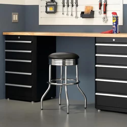 TRINITY Heavy Duty 25 Inch Backless Swivel Bar Stool, Black Seat | Stylish, Supports 300 lbs, Indoor Use thumbnail 3