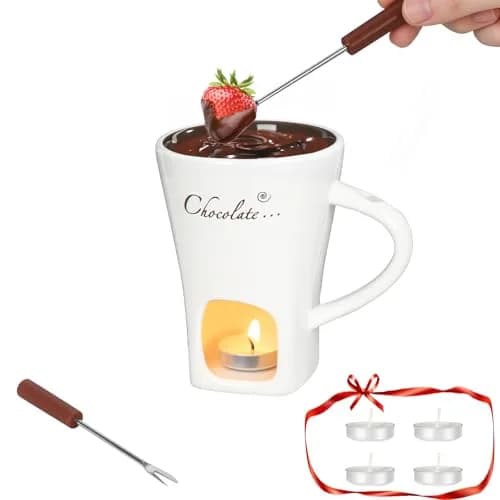daslich Fondue Pot Cup Set | Ceramic Chocolate & Cheese Melting Mug for Date Night & Parties thumbnail 1