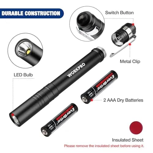 WORKPRO LED Pen Light, Aluminum Pen Flashlight with Clip, 4 Count (Black) | Inspection, Emergency, Everyday Use thumbnail 4